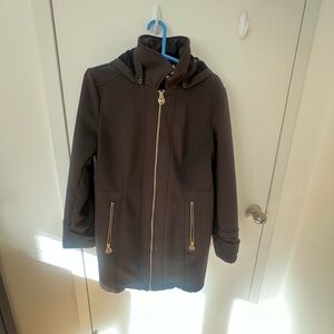 Michael Kors Black Waterproof Hooded Coat with Gold Zipper